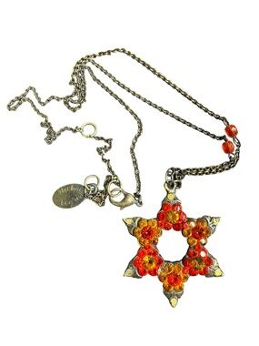 Michal Negrin Orange & Amber Crystal Star of David Pendant Necklace